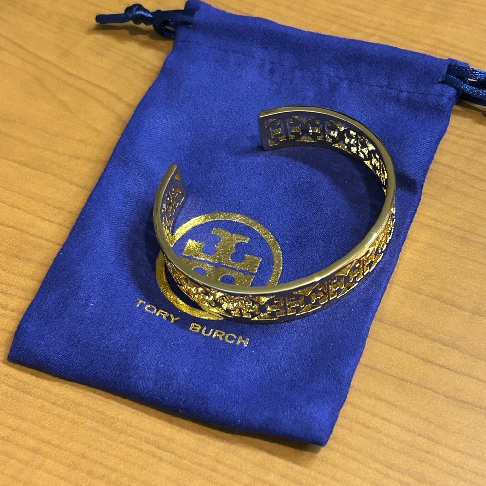 Tory Burch Gold Logo Cuff Bracelet - Picture 2 of 2